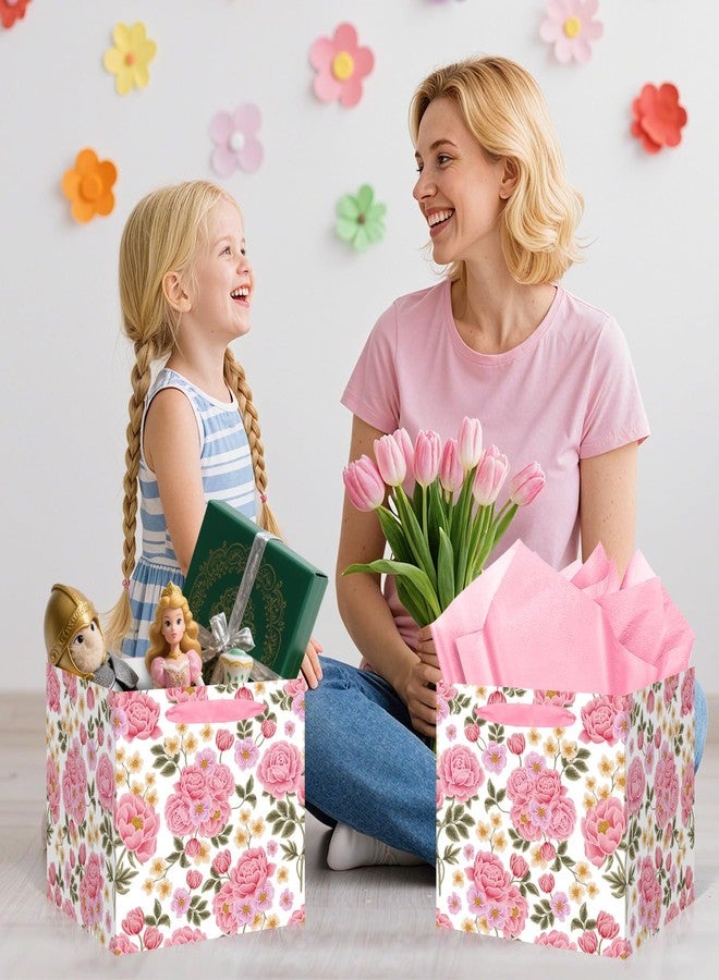 Woosytoo Extra Large Pink Floral Gift Bag Square Reusable Gift Bags with Tissue Paper Jumbo Wrapping Paper Bag for Women Birthday Wedding Bridal Shower Mother's Day Gifts Wrapping - Image 5